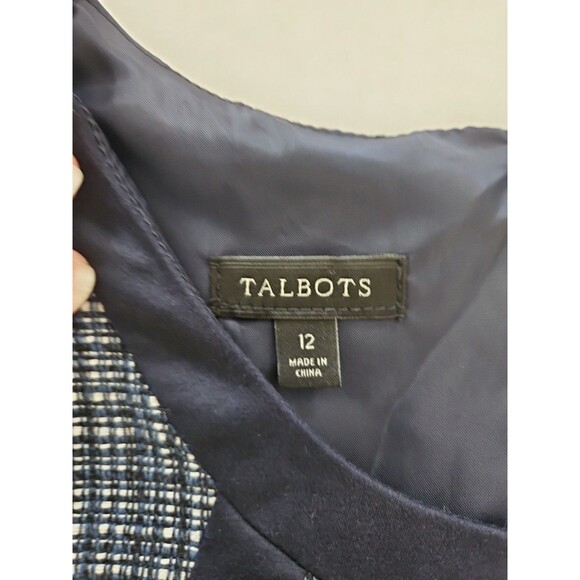 Talbots Navy Blue Textured Tweed Linen Cotton Sleeveless Sheath Dress Size 12 - Picture 8 of 9